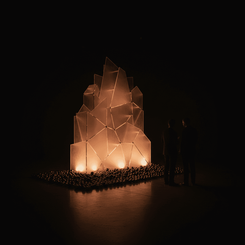 Geometric acrylic backdrop installation at a corporate gala