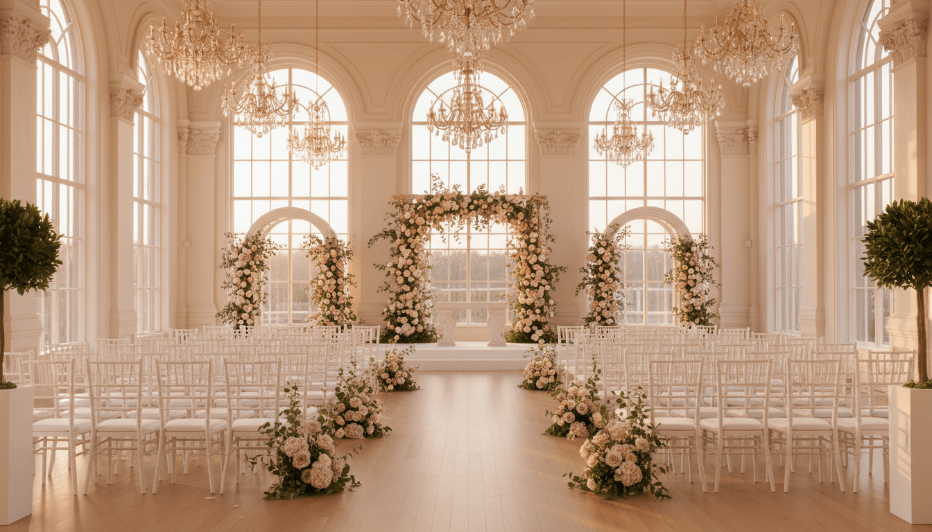 Elegant event space in Washington DC with luxurious white linens and floral centerpieces